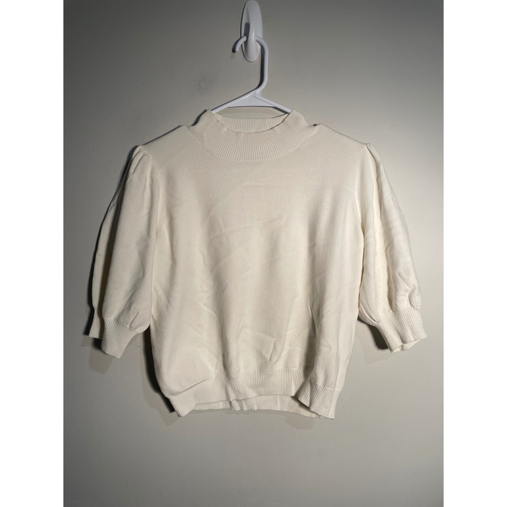 Aritzia Sunday Best Cream Mock Neck Puff Sleeve Sweater‎ Size Large Minimalist